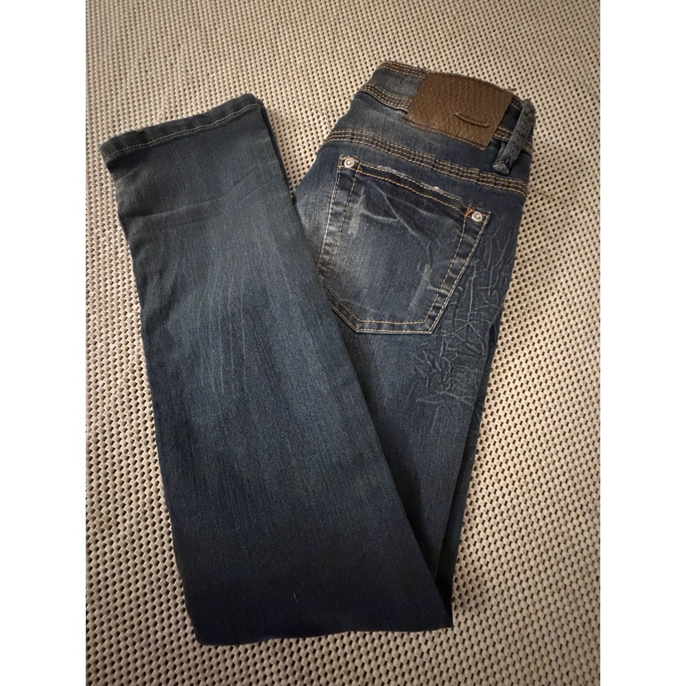 VTG Dollhouse Jeans 5 Low Rise‎ Straight Leg Orange Yellow Thick Stitch Stretch